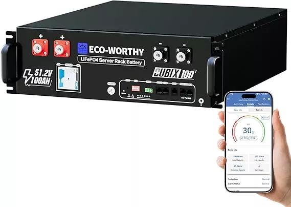 ECO-WORTHY Cubix100 48V 100Ah LiFePO4 LiFePO4 Batería para rack de | UL9540A y UL1973 y CEC Listado, compatible con Bluetooth y WiFi, sistema de almac