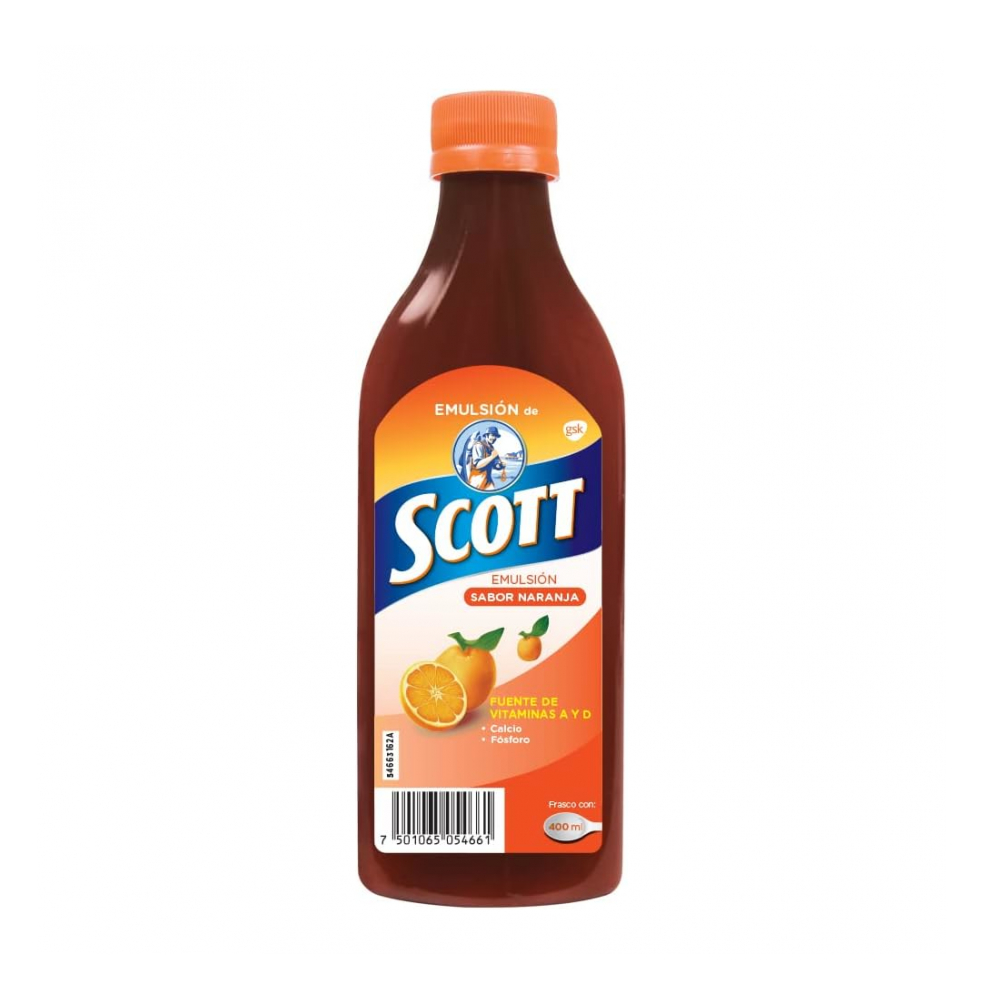 Aceite de hígado de bacalao + Vitaminas A y D + Calcio + Fósforo Scott (400 ml / 14.07 fl. oz)