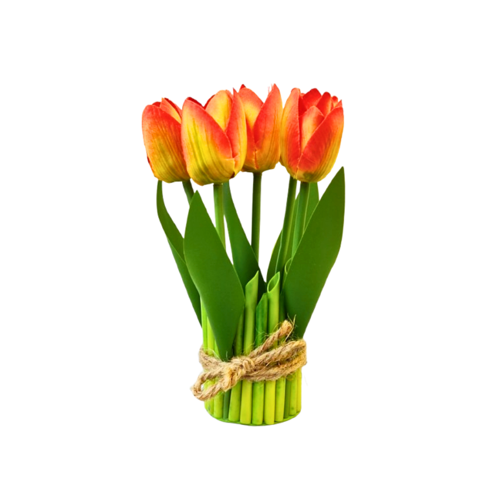 Adorno de maceta con tulipanes
