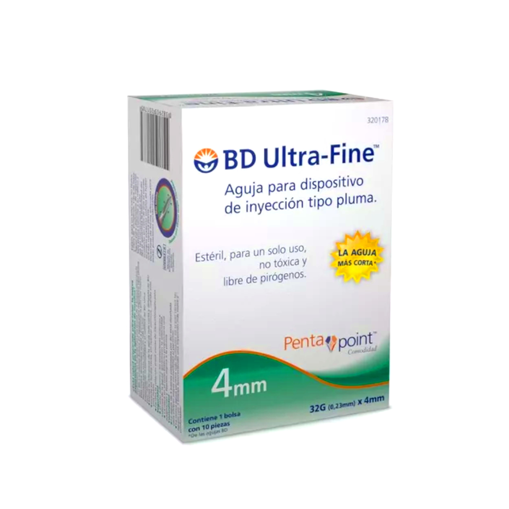 Aguja para dispositivo de inyección tipo pluma de 4 mm BD Ultra-Fine (10 U)