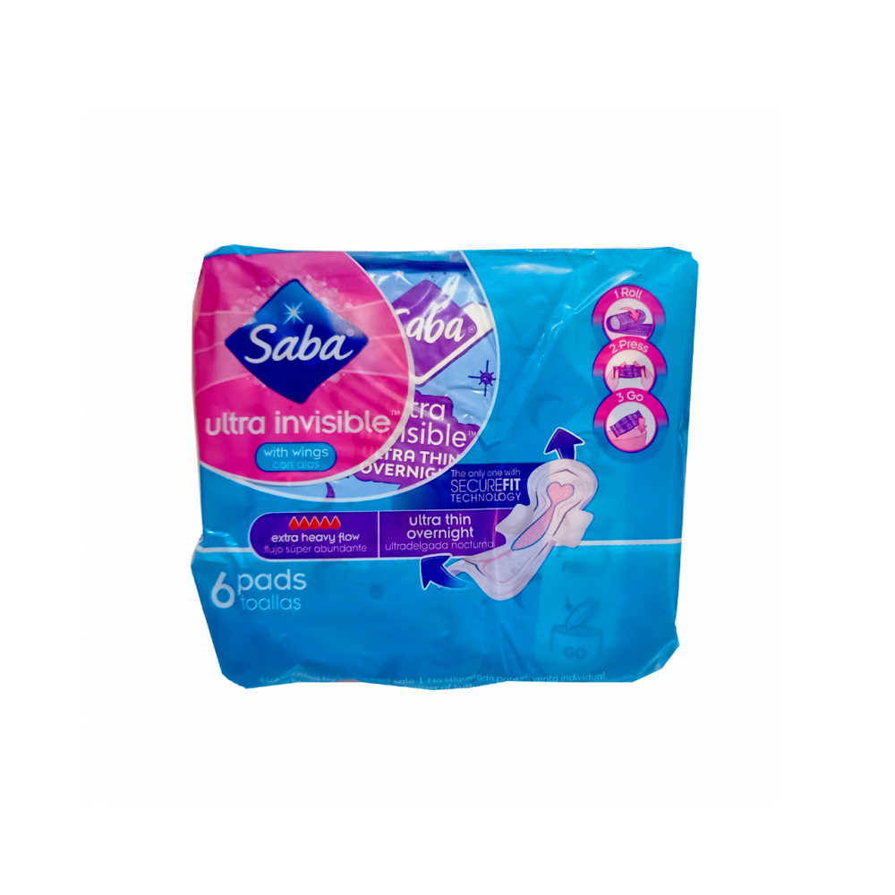 Almohadillas sanitarias flujo súper abundante Saba (6 U)