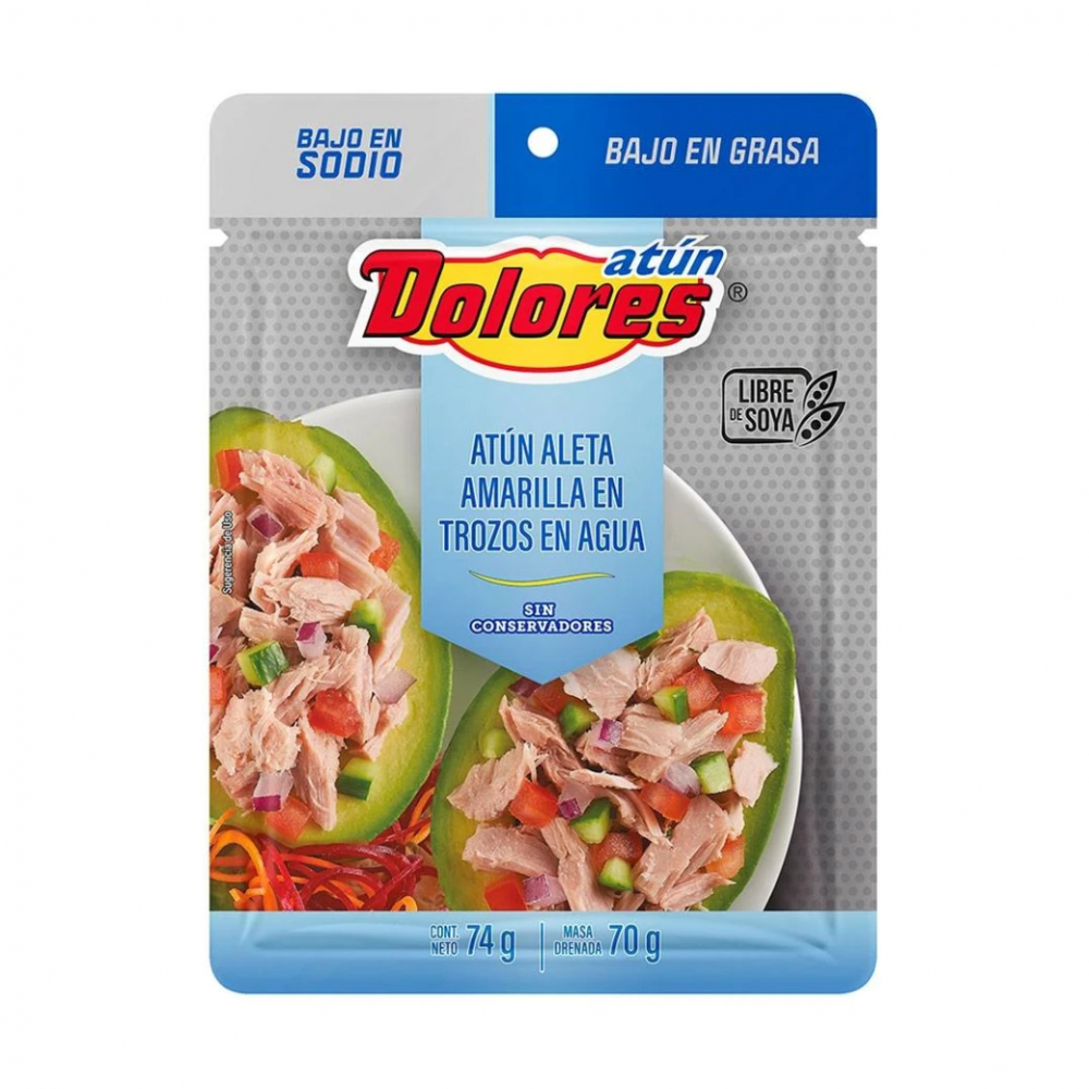 Atún de aleta amarilla en trozos de agua bajo en sodio Dolores (74 g / 2.61 oz)