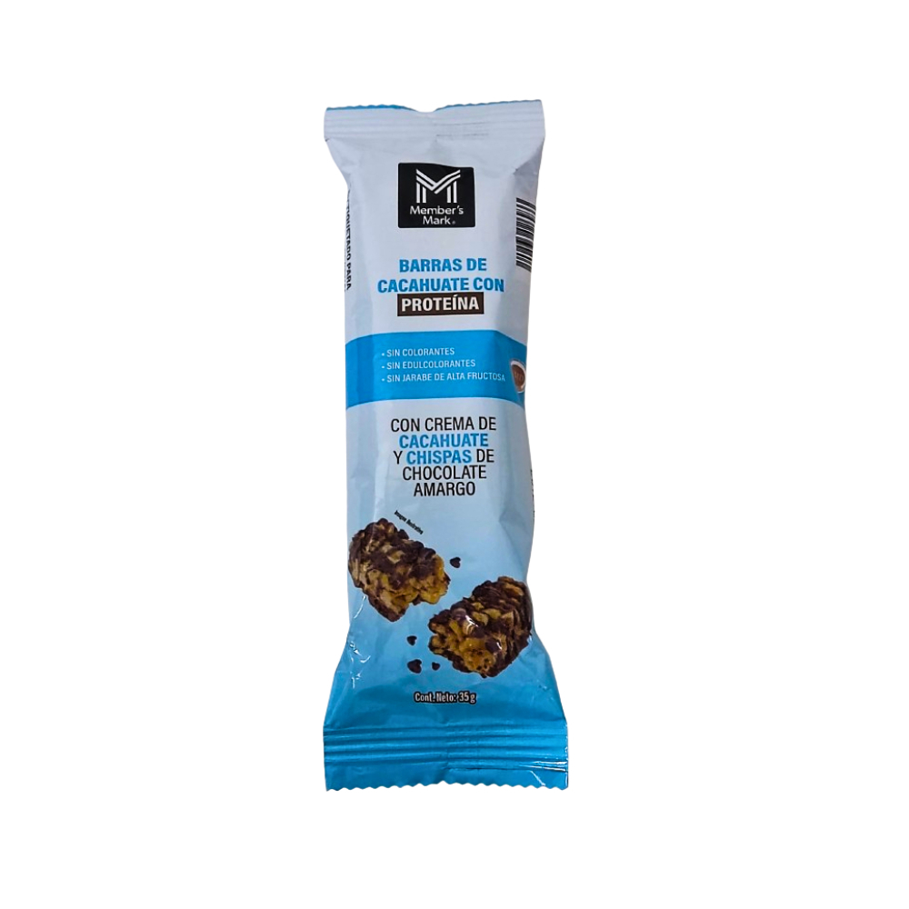 Barra de cachuate con proteína, crema de cacahuate y chispas de chocolate amargo Member's Mark (35 g / 1.2 oz)