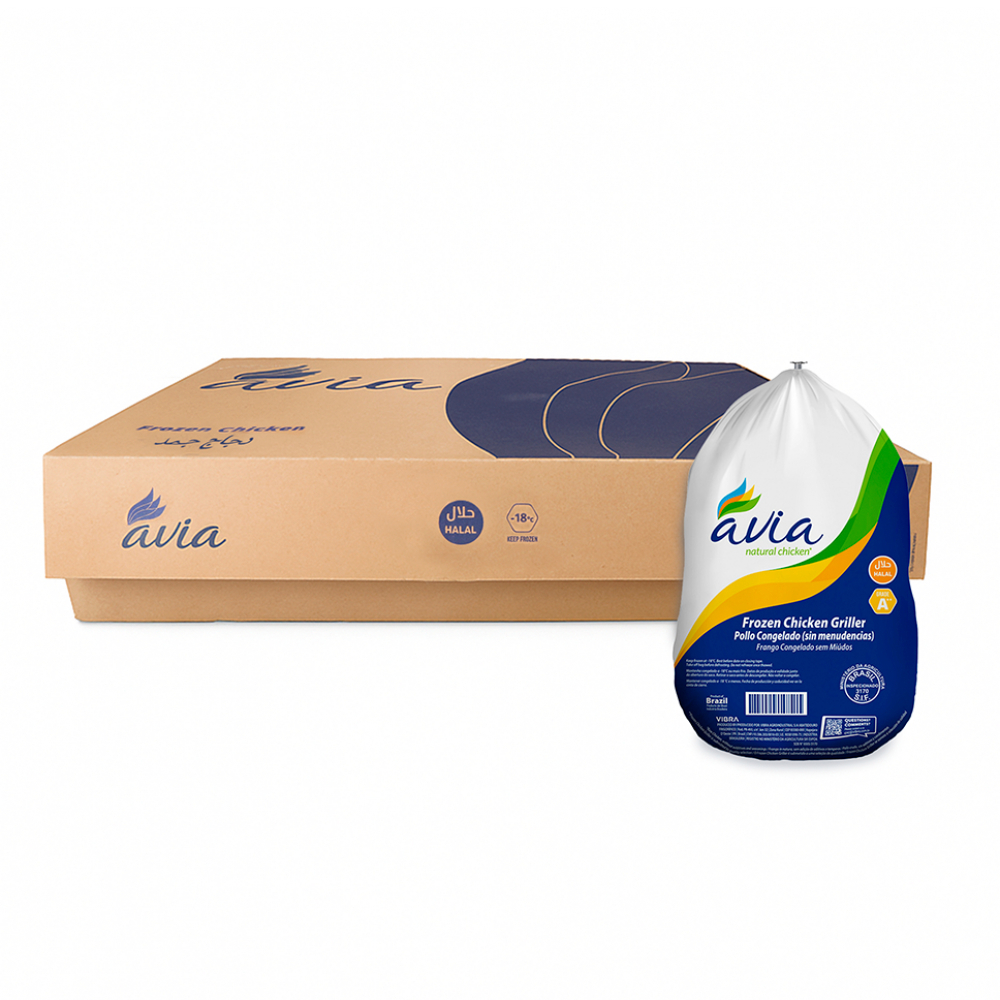 Caja de pollo entero congelado sin menudos Avia (13 kg / 28.6 lb)