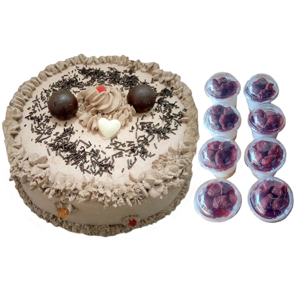 Cake chocolate de nata (12 comensales) + Cheescake mini con fresas