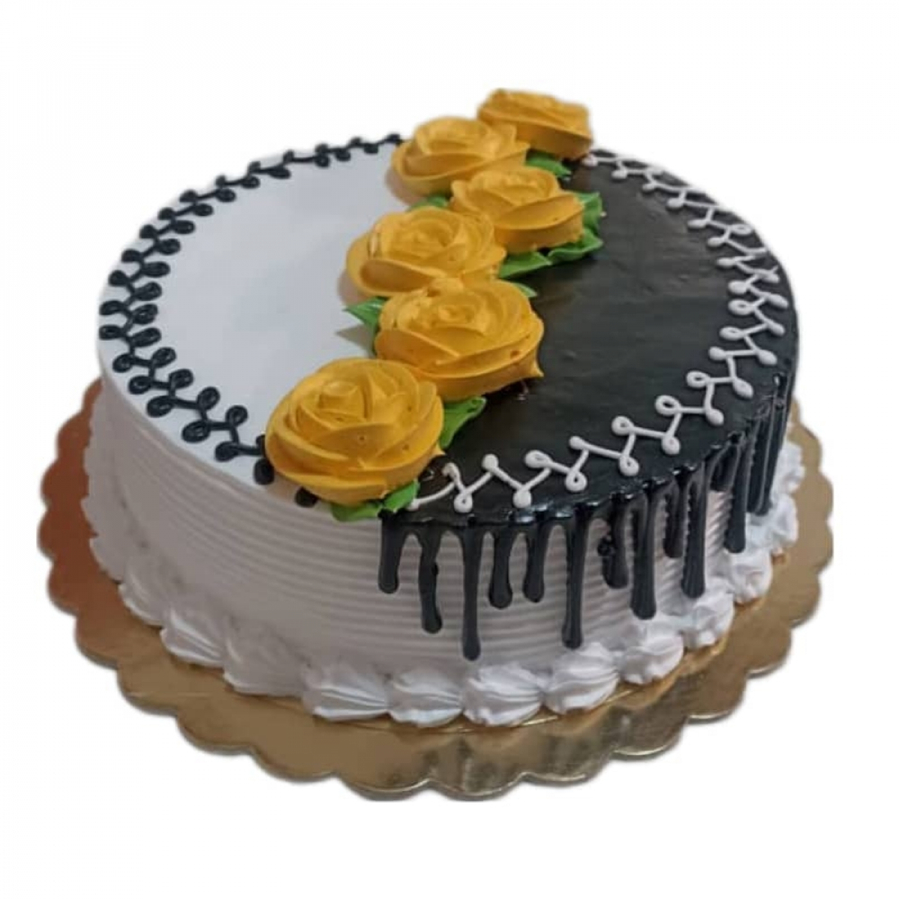 Cake en blanco y negro con rosas amarillas (8 comensales)