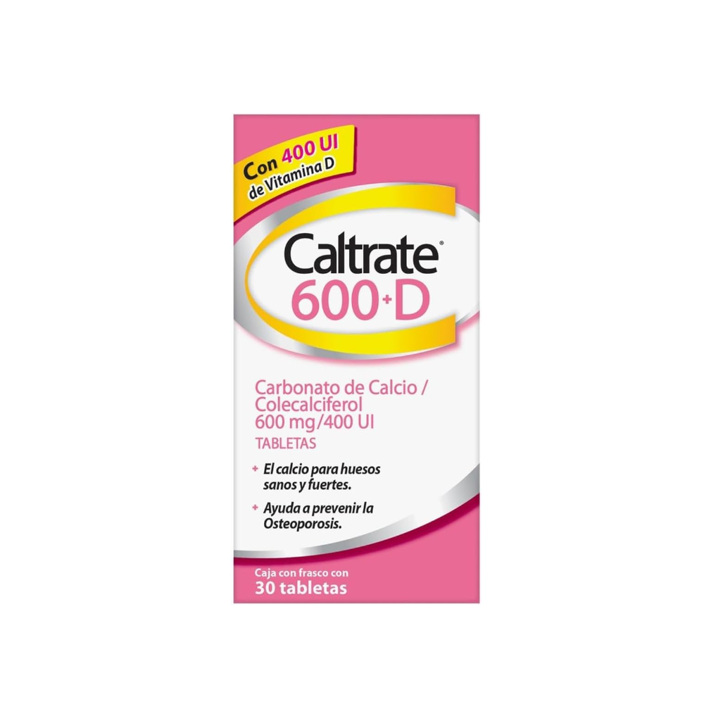 Caltrate 600+D. Suplemento alimenticio con calcio y vitamina D3 (30 tabletas)