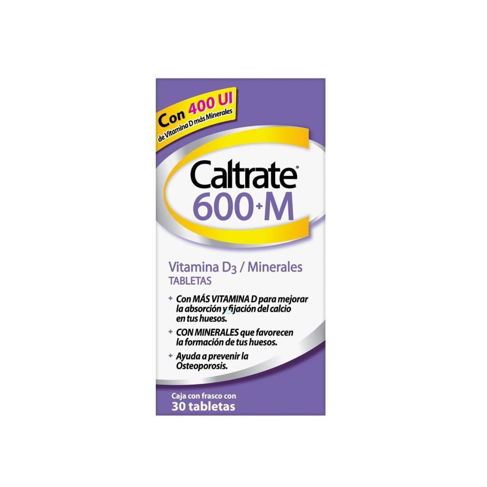 Caltrate 600+M. Suplemento alimenticio de calcio con vitamina D y minerales (30 tabletas)