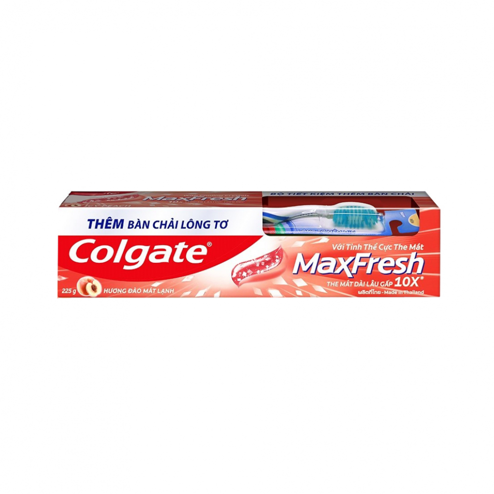 Cepillo de dientes para adultos + Pasta dental Icy Peach Max Fresh Colgate (225 g / 7.93 oz)
