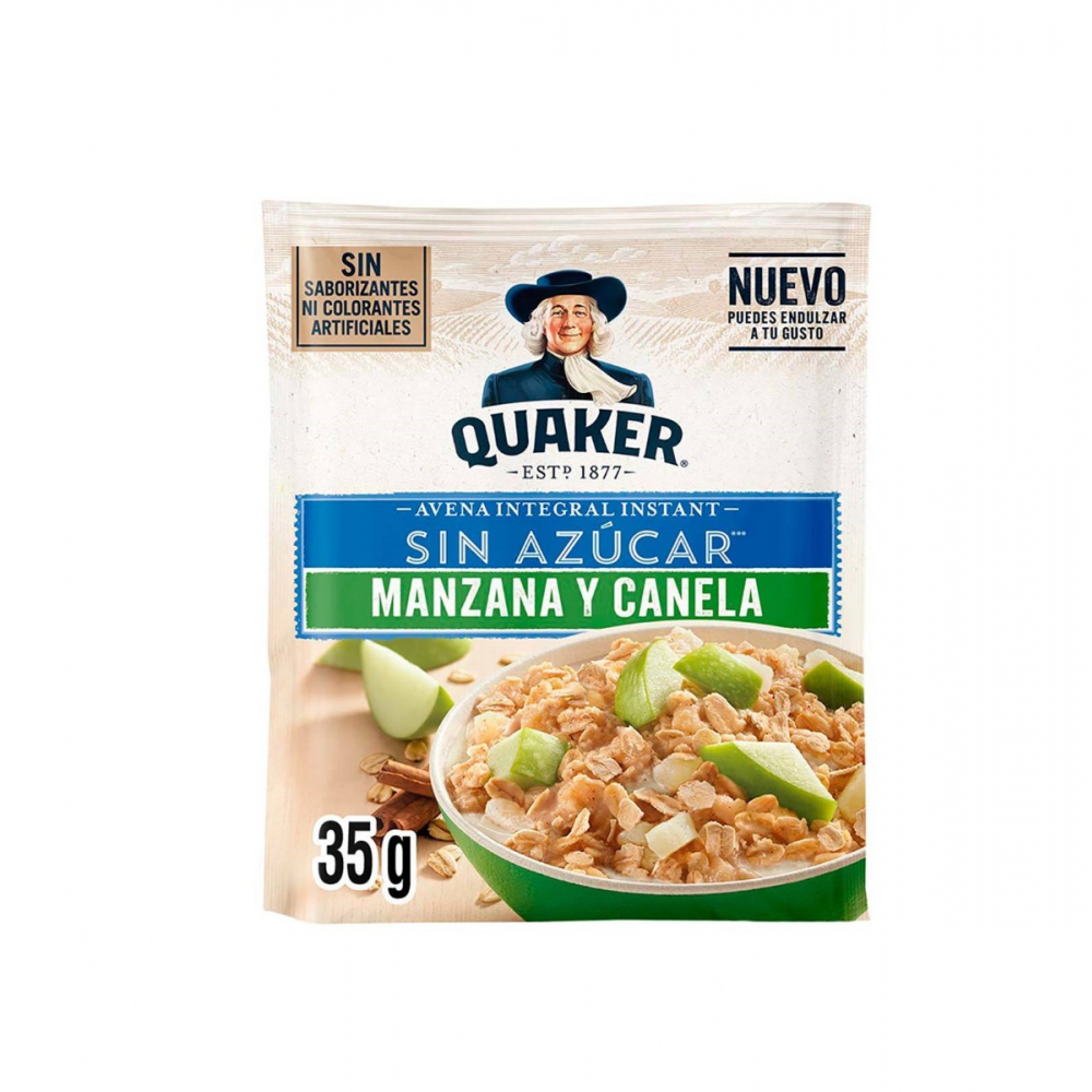 Cereal de avena integral sin azúcar sabor manzana y canela Quaker (35 g / 1.23 oz)