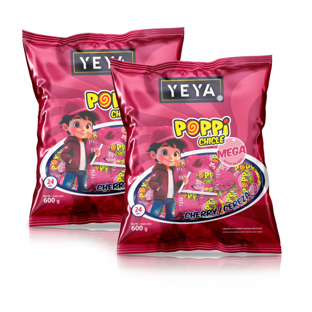Chupa chupas con relleno de chicle sabor cereza Yeya (2 x 600 g / 1.32 lb)