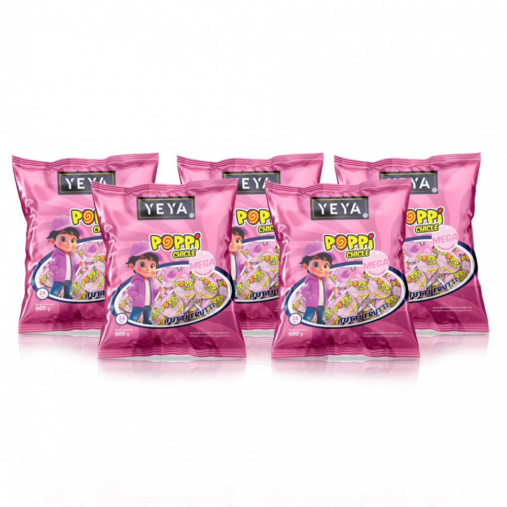 Chupa chupas con relleno de chicle sabor tutti frutti Yeya (5 x 600 g / 1.32 lb)
