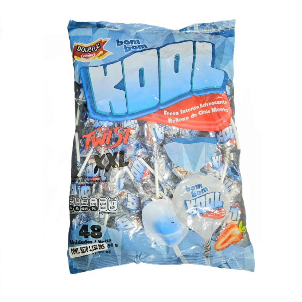 Chupa chupas de fresa con doble chicle sabor menta XXL Confites Venus (1.15 Kg / 2.54 lb)