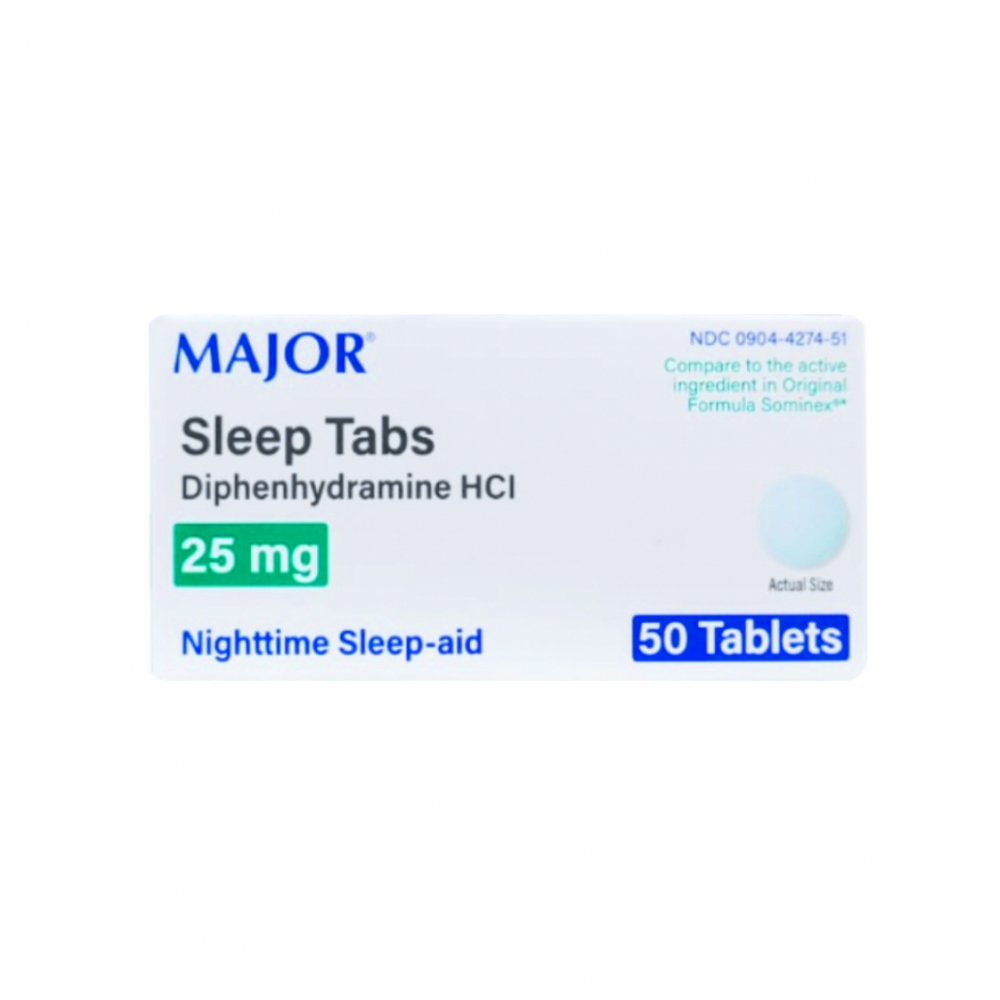 Clorhidrato de difenhidramina 25 mg Major (50 tabletas)