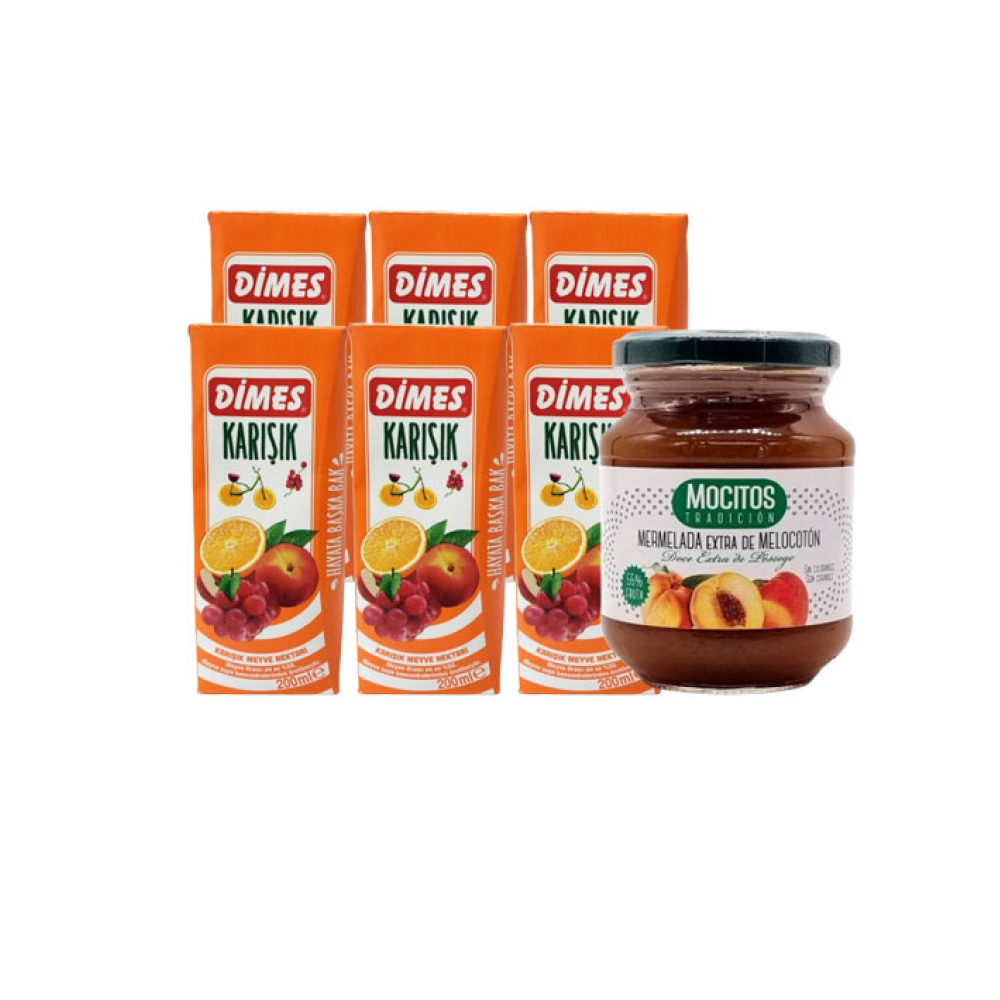 Combo Mermelada extra de Melocotón Mocitos (340 g / 11.99 oz) + Néctar multifrutas DIMES (200 ml)
