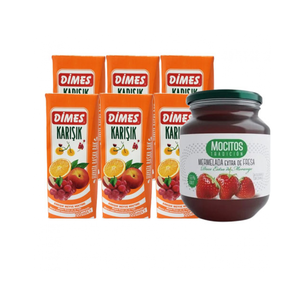 Combo Mermelada extra de fresas Mocitos (340 g / 11.99 oz) + Néctar multifrutas DIMES (200 ml)