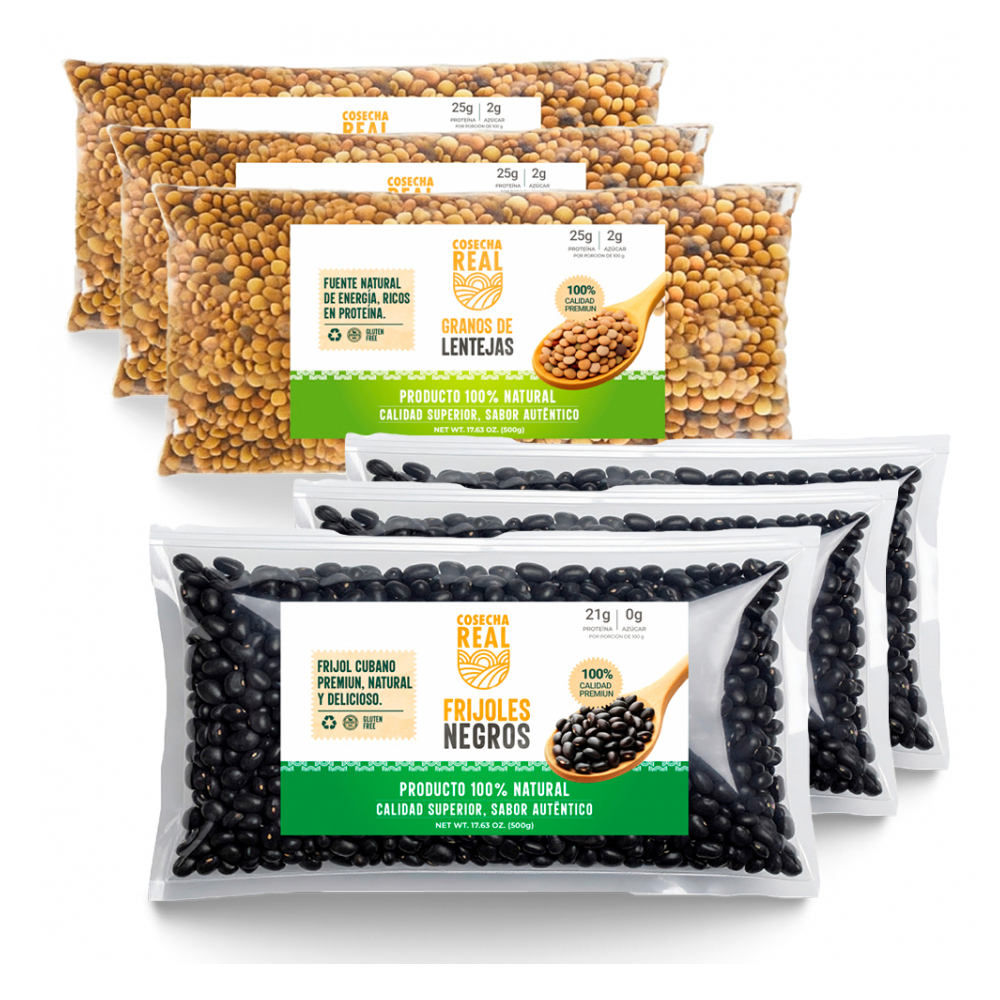 Combo de granos #21: Frijoles negros + Lentejas Cosecha Real