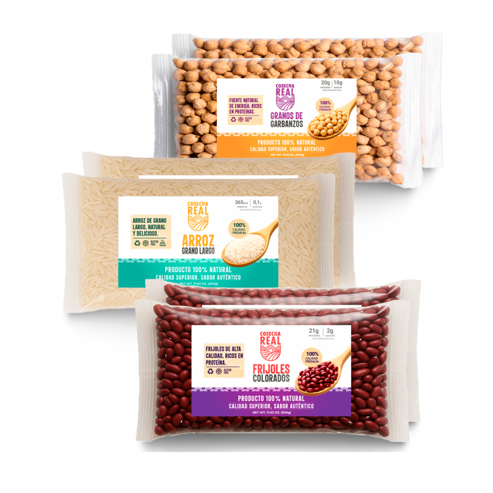 Combo de granos selectos Cosecha Real #20: Arroz de grano largo + Frijoles rojos + Garbanzos