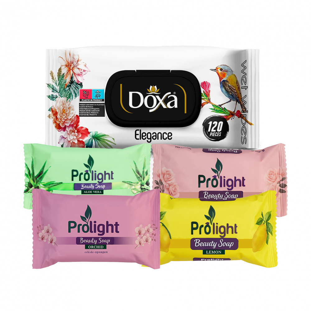 Combo de higiene personal #23: Toallitas húmedas Doxa Elegance + Jabones de belleza Prolight