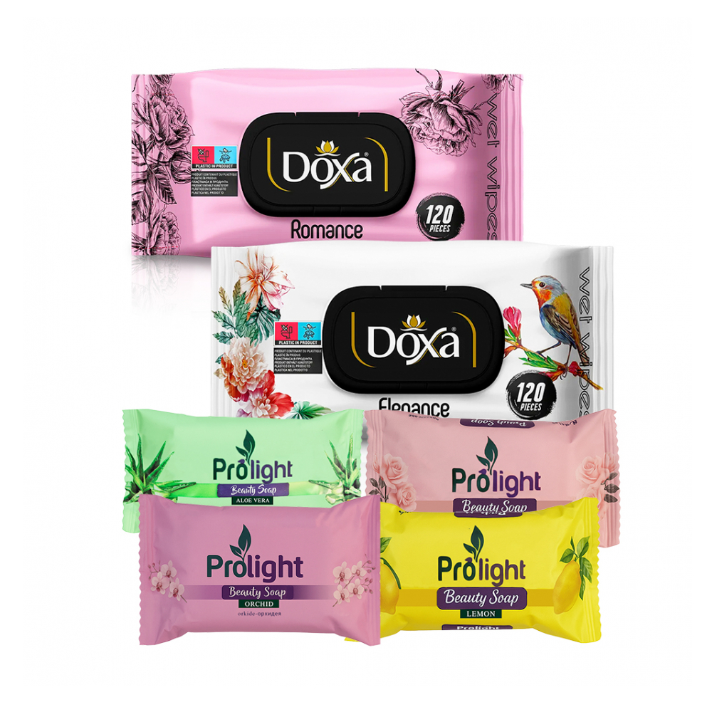 Combo de higiene personal #22: Toallitas húmedas Doxa + Jabones de belleza Prolight