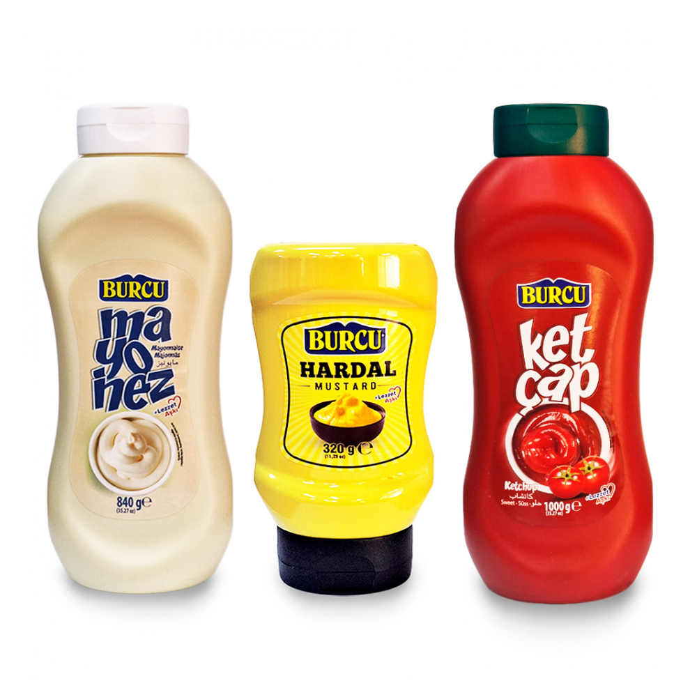 Combo de salsas clásicas Burcu: Mayonesa, mostaza, Ketchup