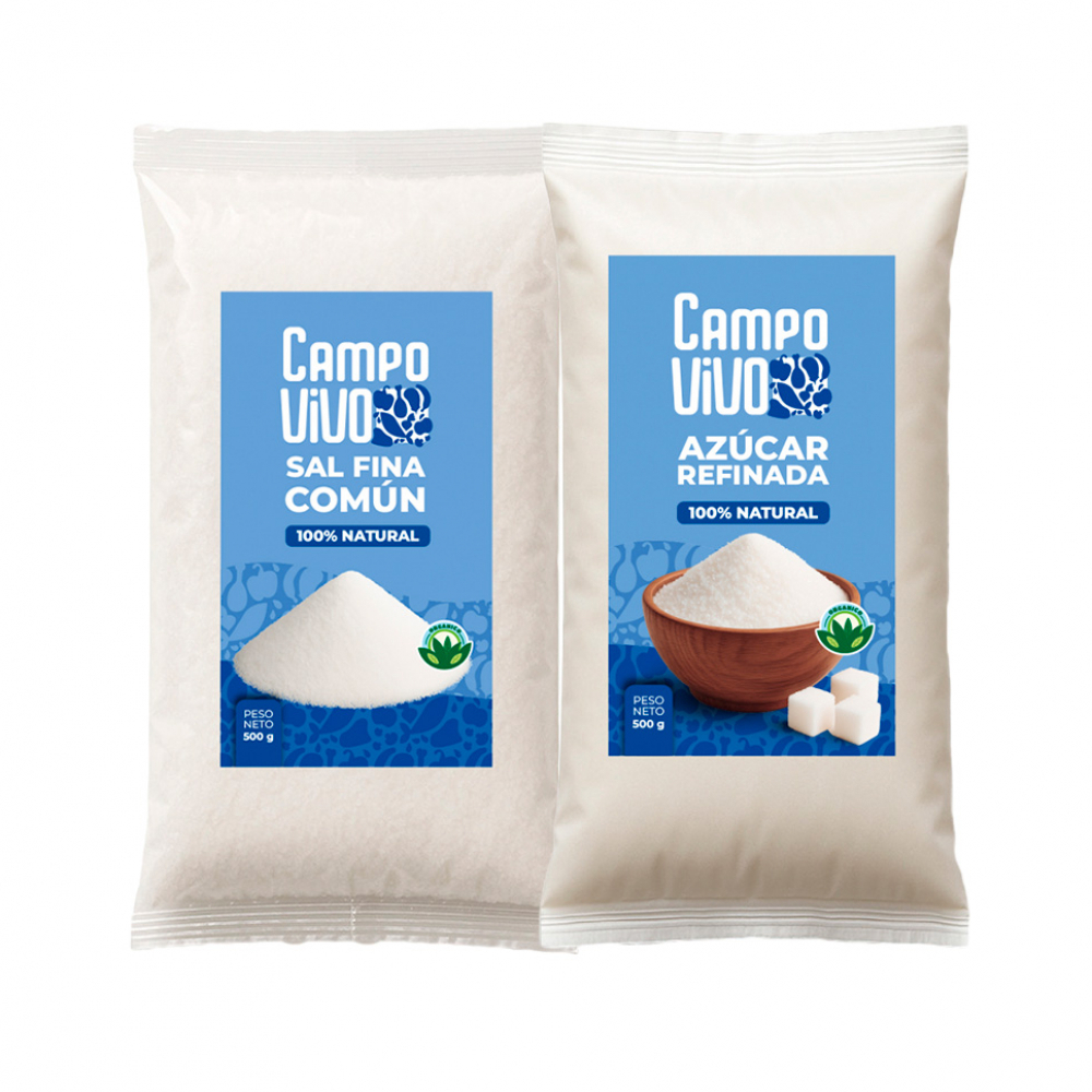 Combo dulce y salado Campo Vivo: Sal fina común + Azúcar blanca refinada