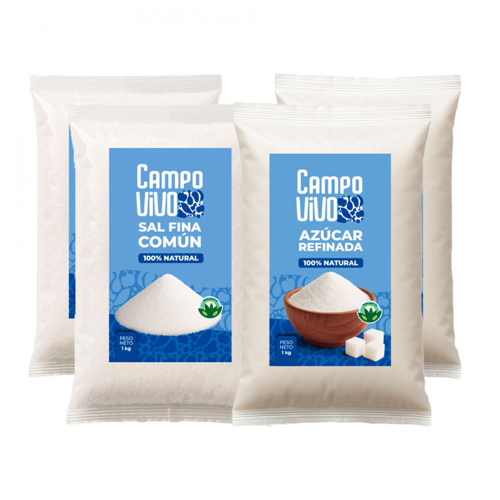 Combo dulce y salado Campo Vivo #1: Sal fina común + Azúcar blanca refinada