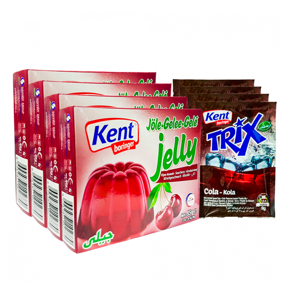 Combo mixto para postres 2: Refresco en polvo sabor cola + Gelatina sabor a cereza Kent Boringer