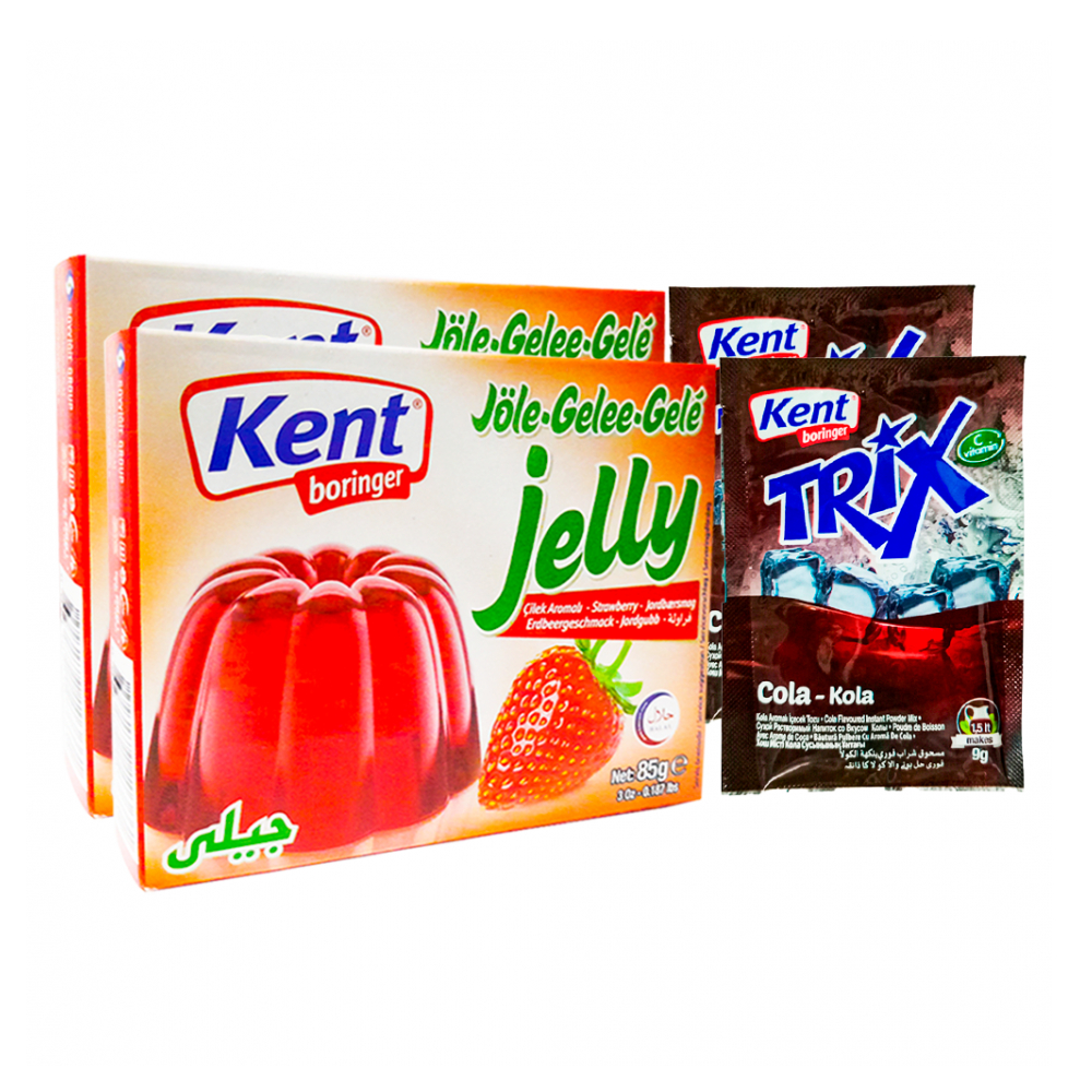 Combo mixto para postres 2: Refresco en polvo sabor cola + Gelatina sabor a fresa Kent Boringer