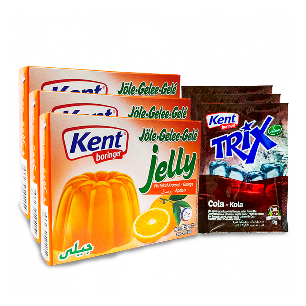 Combo mixto para postres 2: Refresco en polvo sabor cola + Gelatina sabor a naranja Kent Boringer