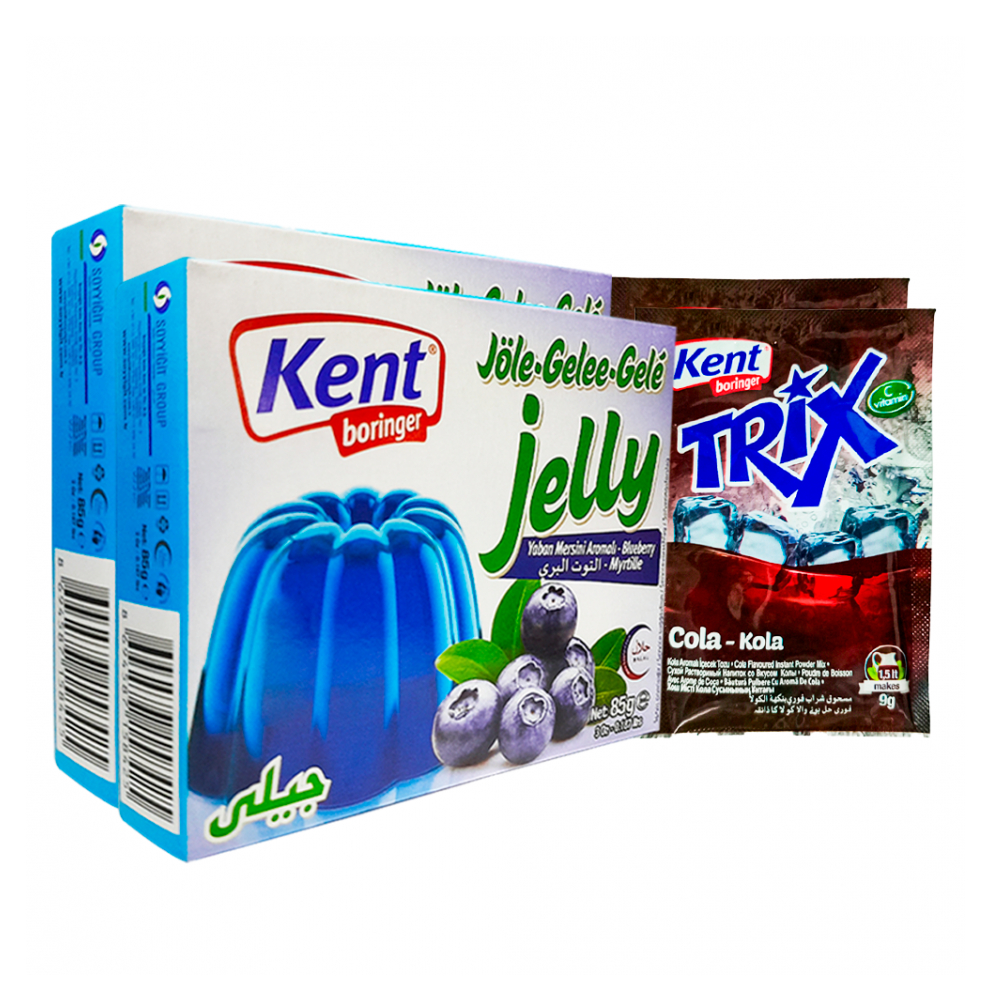 Combo mixto para postres 2: Refresco en polvo sabor cola + Gelatina sabor arándanos Kent Boringer