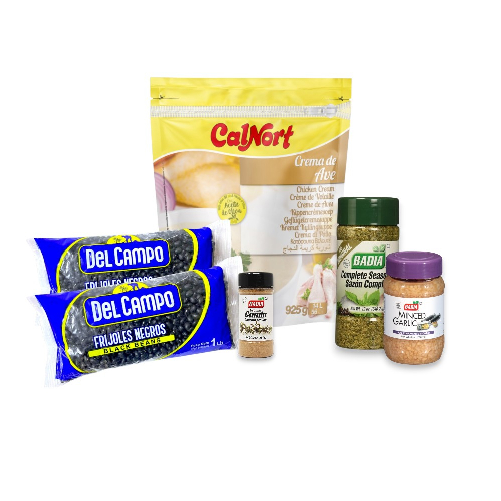 Combo sazón casero: Frijoles negros + Crema de ave + Comino + Sazón completo + Ajo