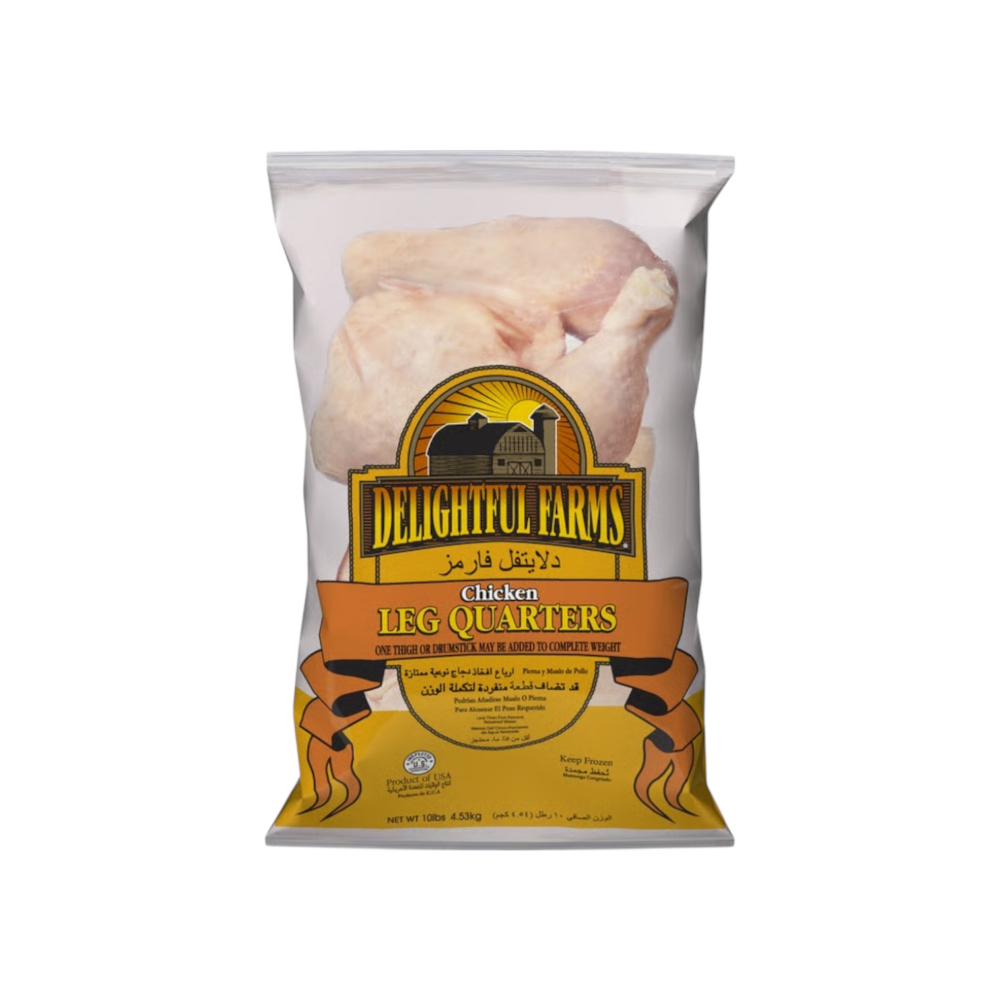 Cuartos traseros de pollo Delightful Farms (4.54 kg / 10 lb)
