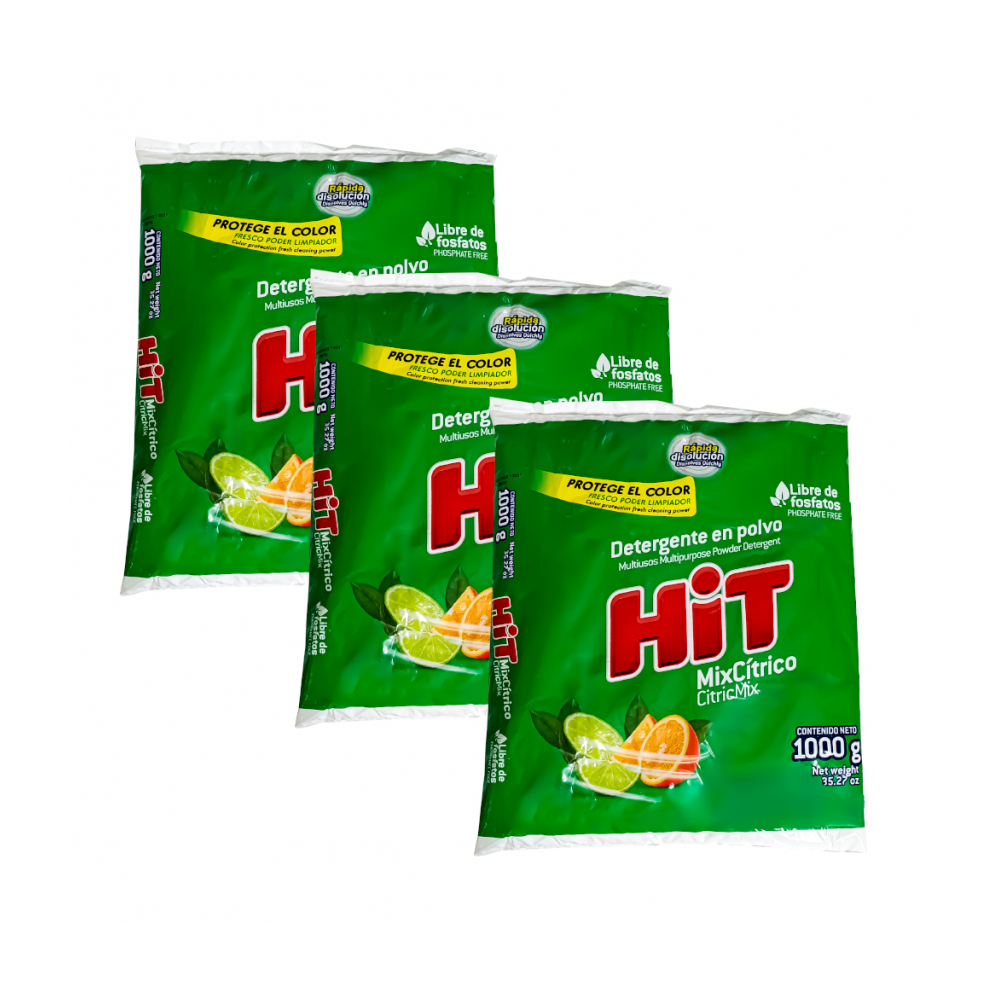 Detergente en polvo multiusos aroma mix cítricos Hit (3 x 1 kg / 2.2 lb)