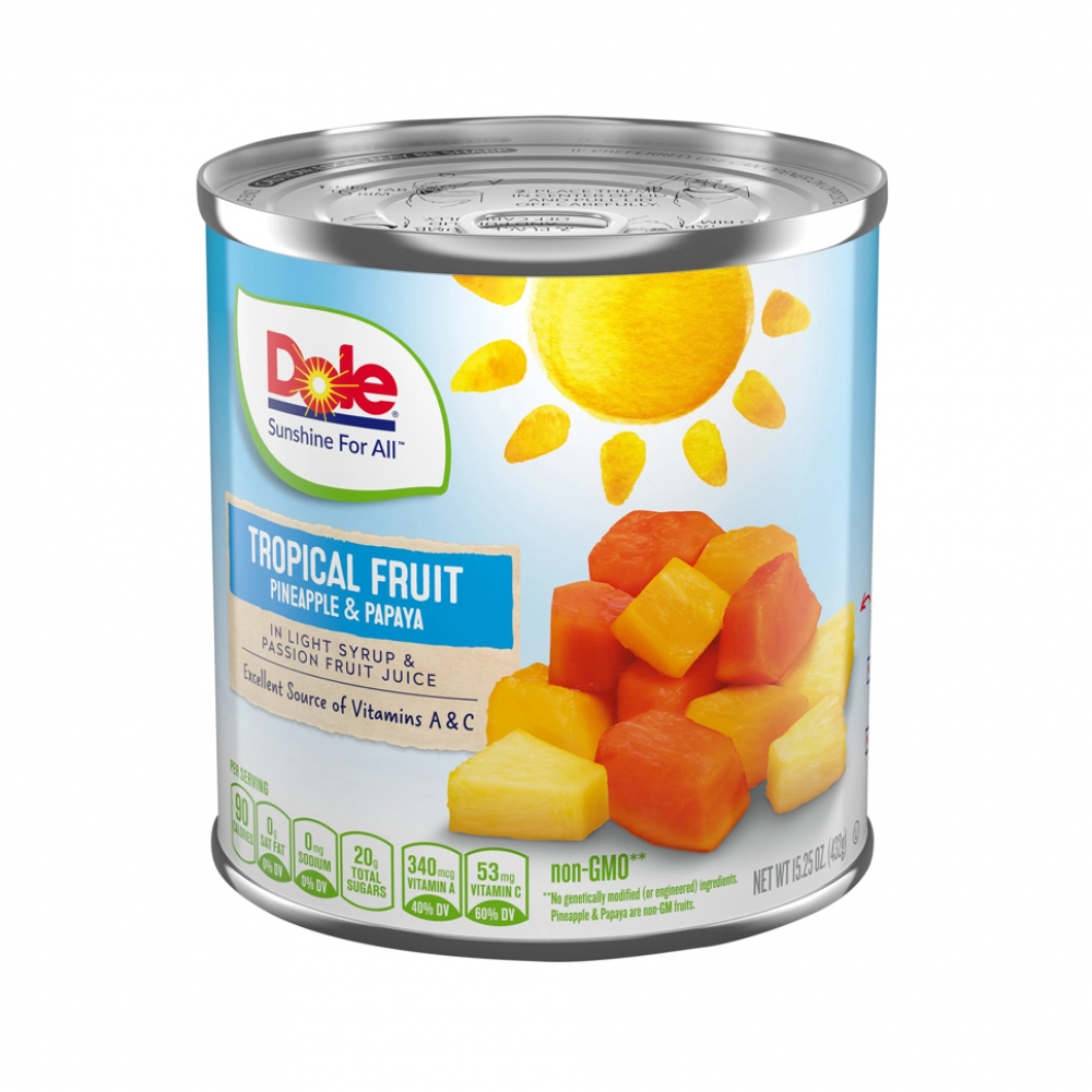 Frutas tropicales - piña y fruta bomba - en almíbar ligero y jugo de maracuyá Dole (432 g / 15.25 oz)