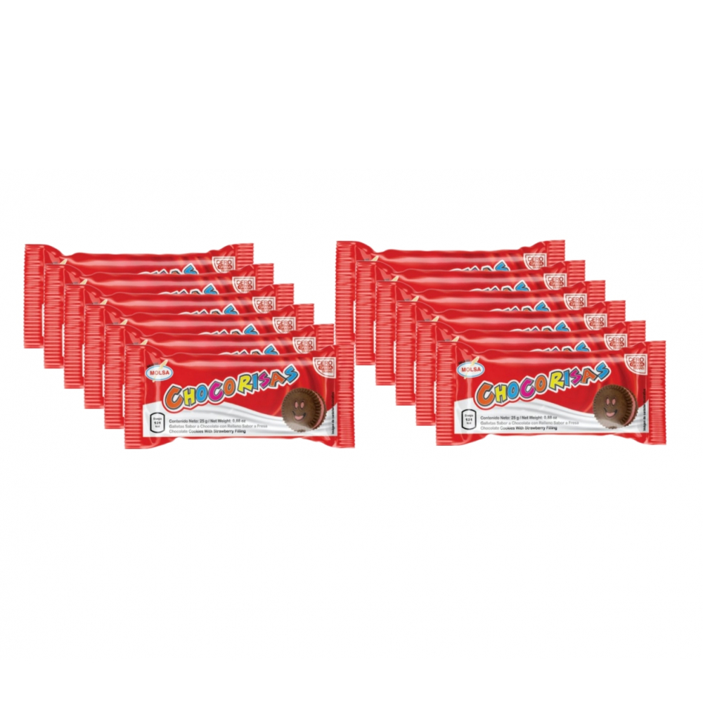 Galleta sabor chocolate con relleno sabor fresa Chocorisas Molsa (300 g / 10.6 oz)