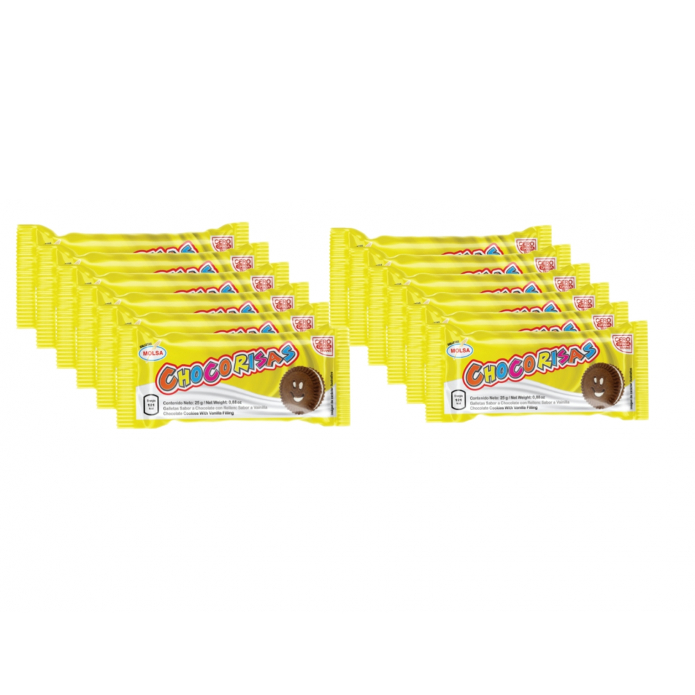 Galleta sabor chocolate con relleno sabor vainilla Chocorisas Molsa (12 x 25 g) .