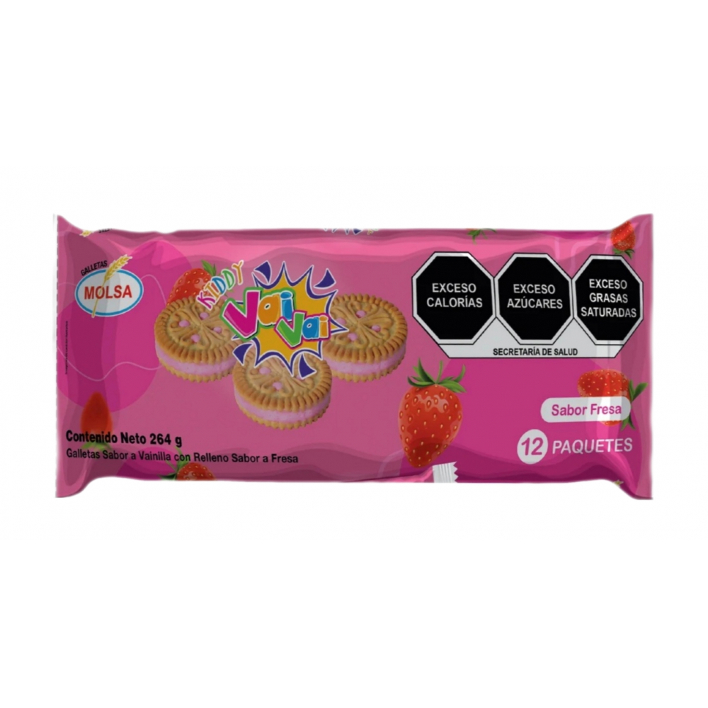 Galleta sabor vainilla con relleno sabor fresa Vai Vai Molsa (264 g / 9.31 oz)