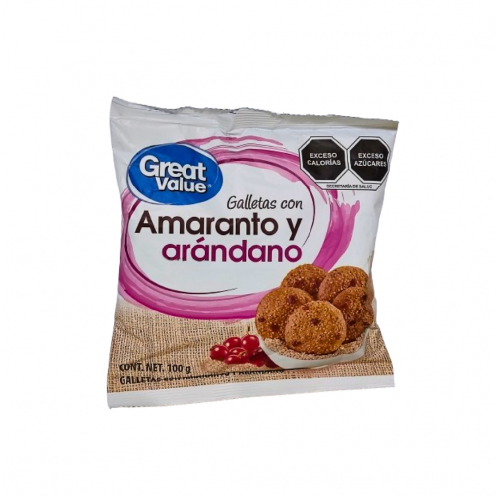 Galletas con amaranto y arándanos Great Value (100 g / 3.5 oz)