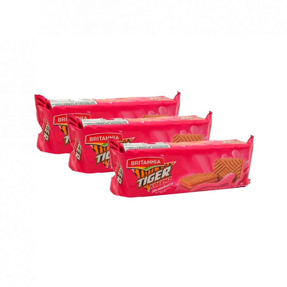 Galletas con crema de fresa Tiger Kreemz (3 x 75 g / 2.64 oz)
