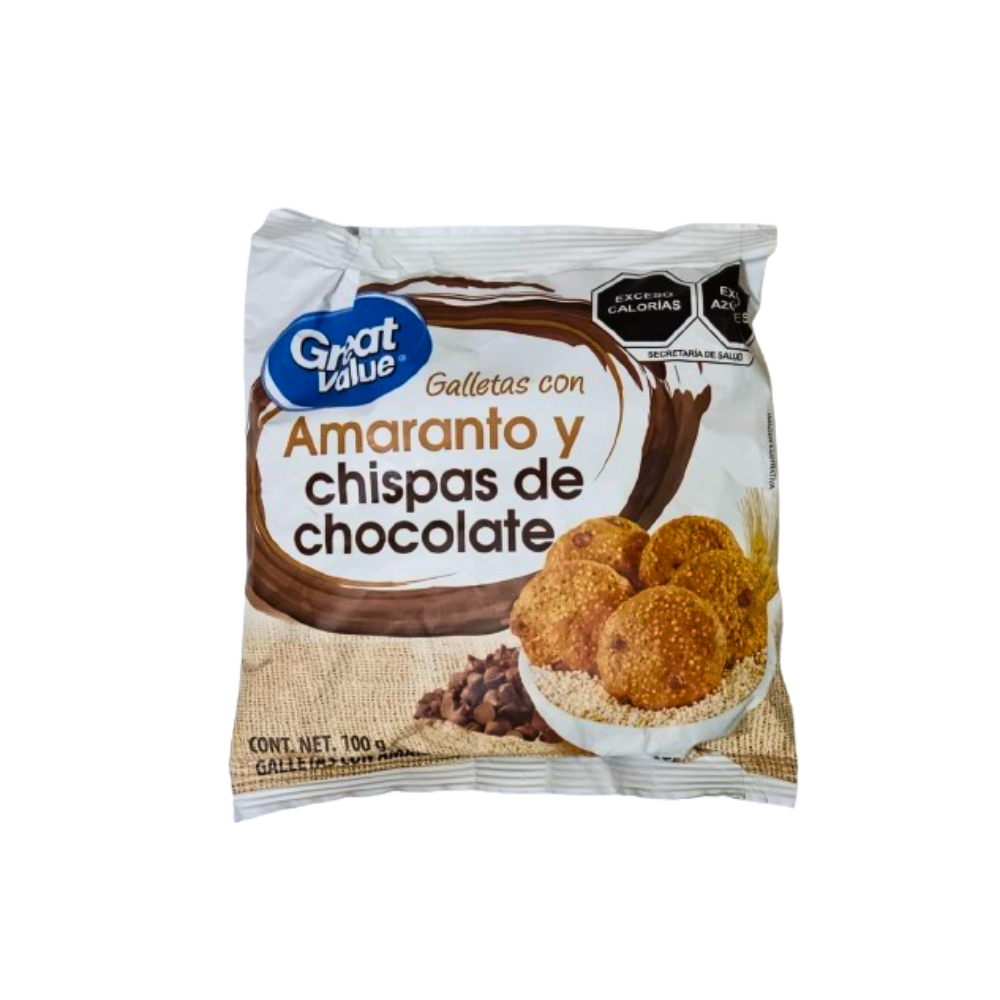 Galletas con sabor amaranto y chispas de chocolate Great Value (100 g / 3.5 oz)