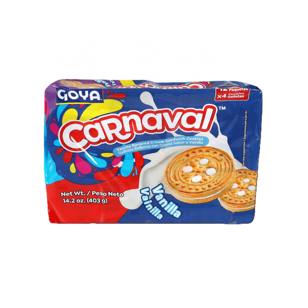 Galletas de chocolate rellenas con crema sabor a vainilla Carnaval Goya (403 g / 14.2 oz)