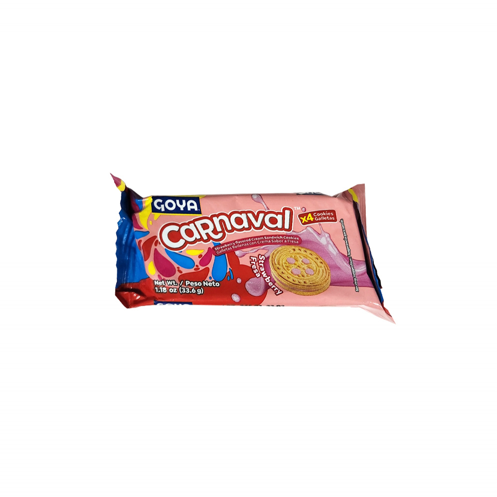 Galletas rellenas con crema sabor fresa Carnaval Goya (33.6 g / 1.18 oz)