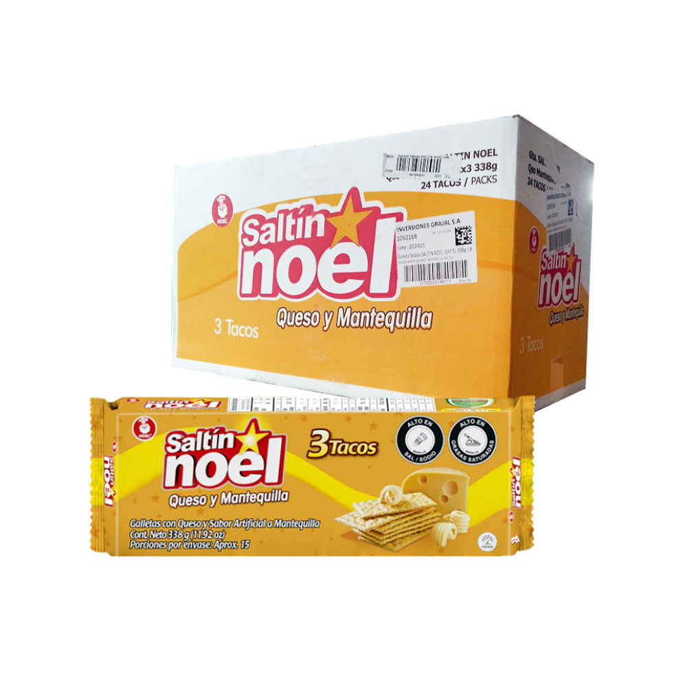 Galletas saladas sabor queso y mantequilla 3 tacos Saltín Noel (24 x 338 g / 11.92 oz)