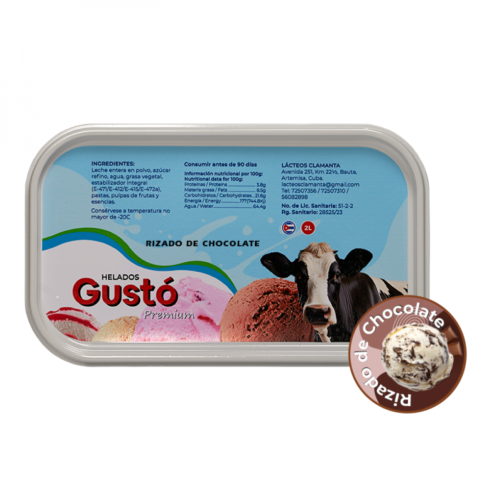 Helado de crema sabor rizado de chocolate Gustó Premium (2 L)