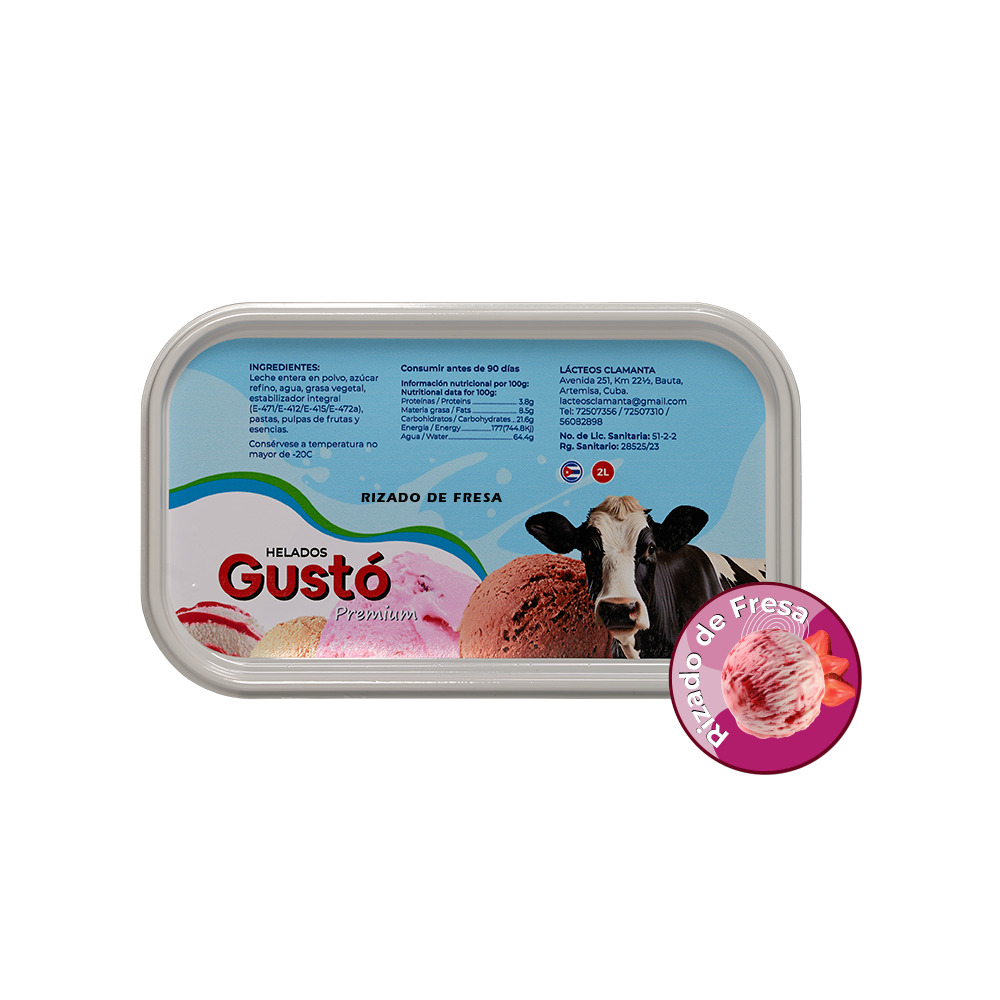 Helado de crema sabor rizado de fresa Gustó Premium (2L)