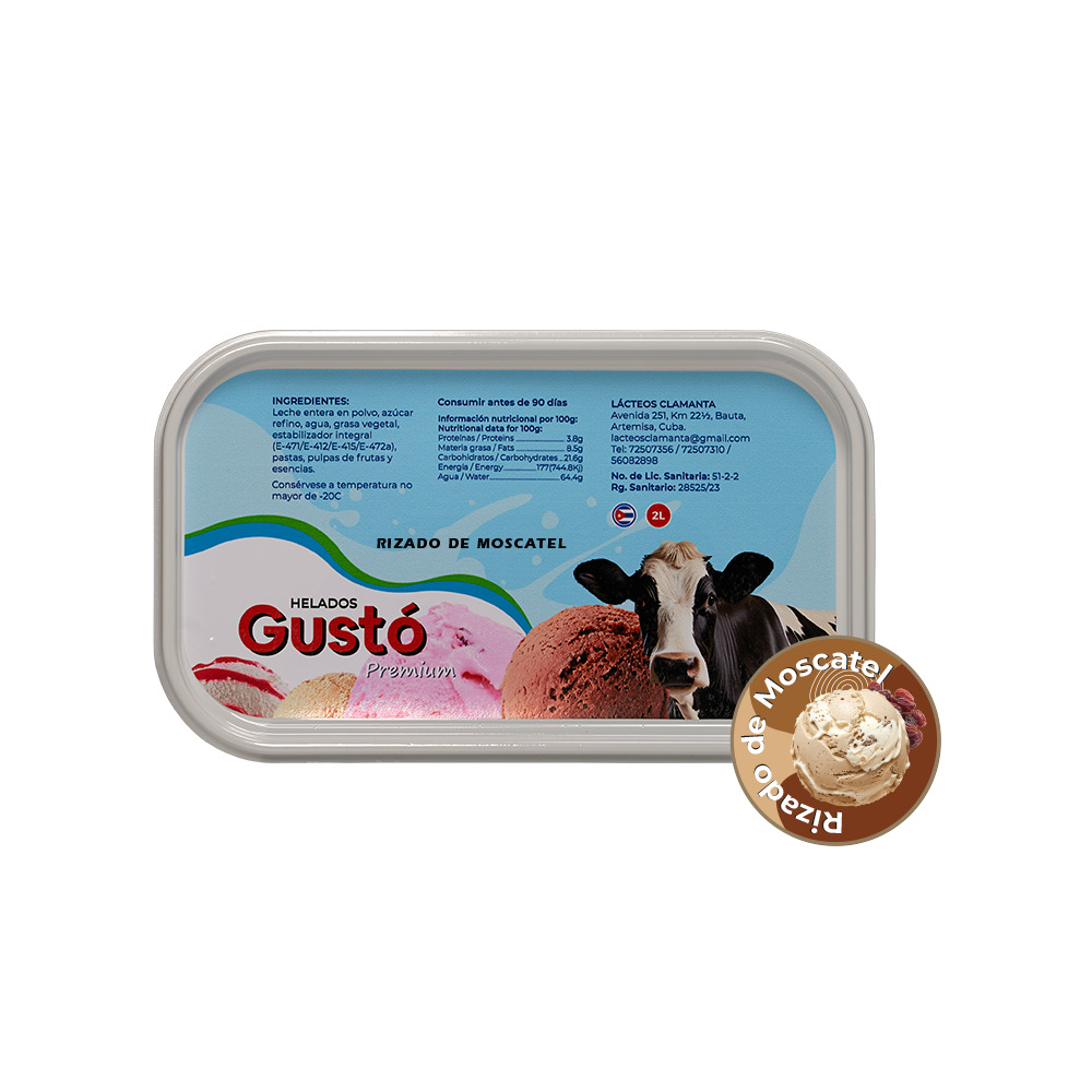 Helado de crema sabor rizado de moscatel Gustó Premium (2L)