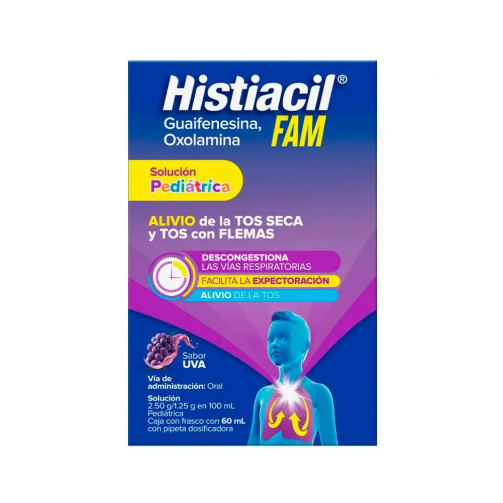 Histiacil. Guaifenesina 2.50 g + Oxolamina 1.25 g solución pediátrica (60 ml)