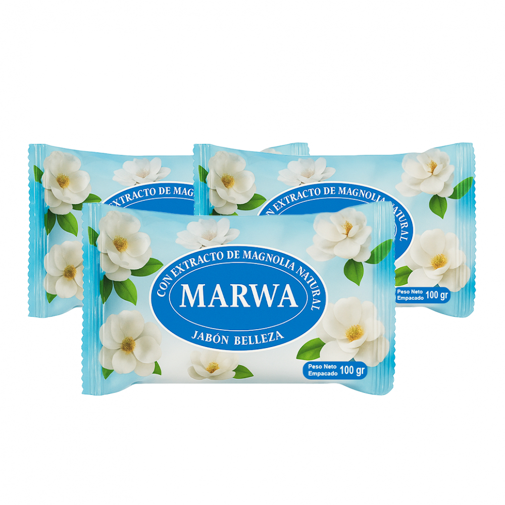 Jabón de belleza con extracto de magnolia natural Marwa (3 x 100 g / 3.5 oz)