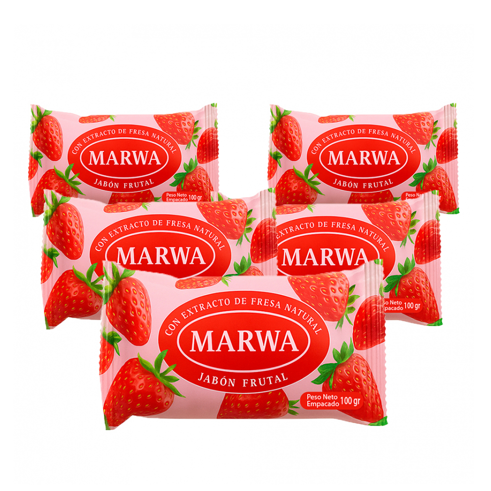 Jabón frutal con extracto de fresa natural Marwa (5 x 100 g / 3.52 oz)